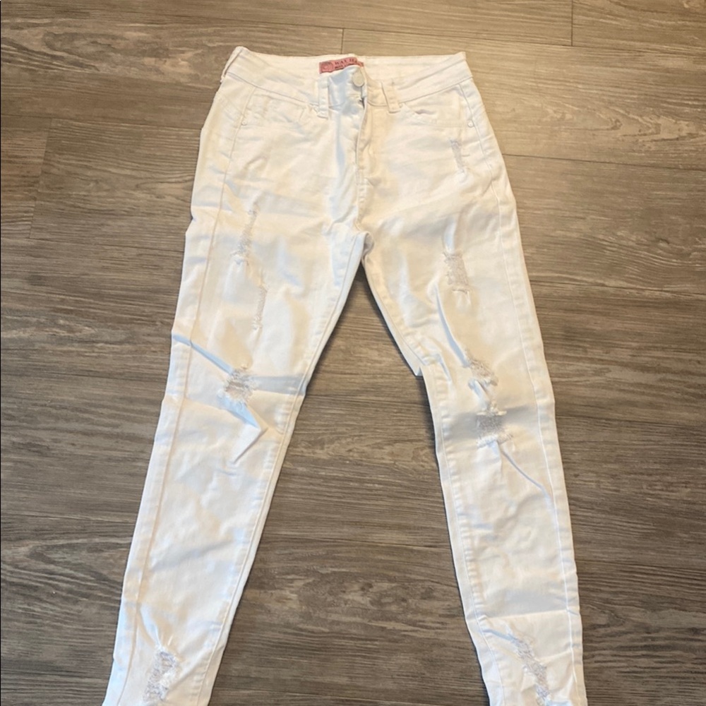 White Distressed Women's Jeans Wax Jean